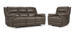 Allie Leather Dual Power Reclining Sofa and Recliner Set - Mocha