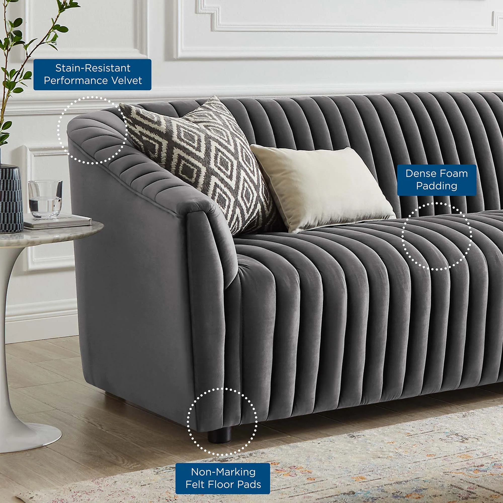 Announce Performance Velvet Channel Tufted Sofa by Modway