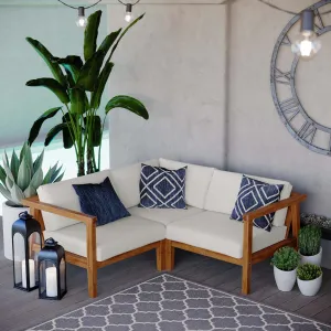 Bayport Outdoor Patio Teak Wood 3-Piece Sectional Sofa Set by Modway