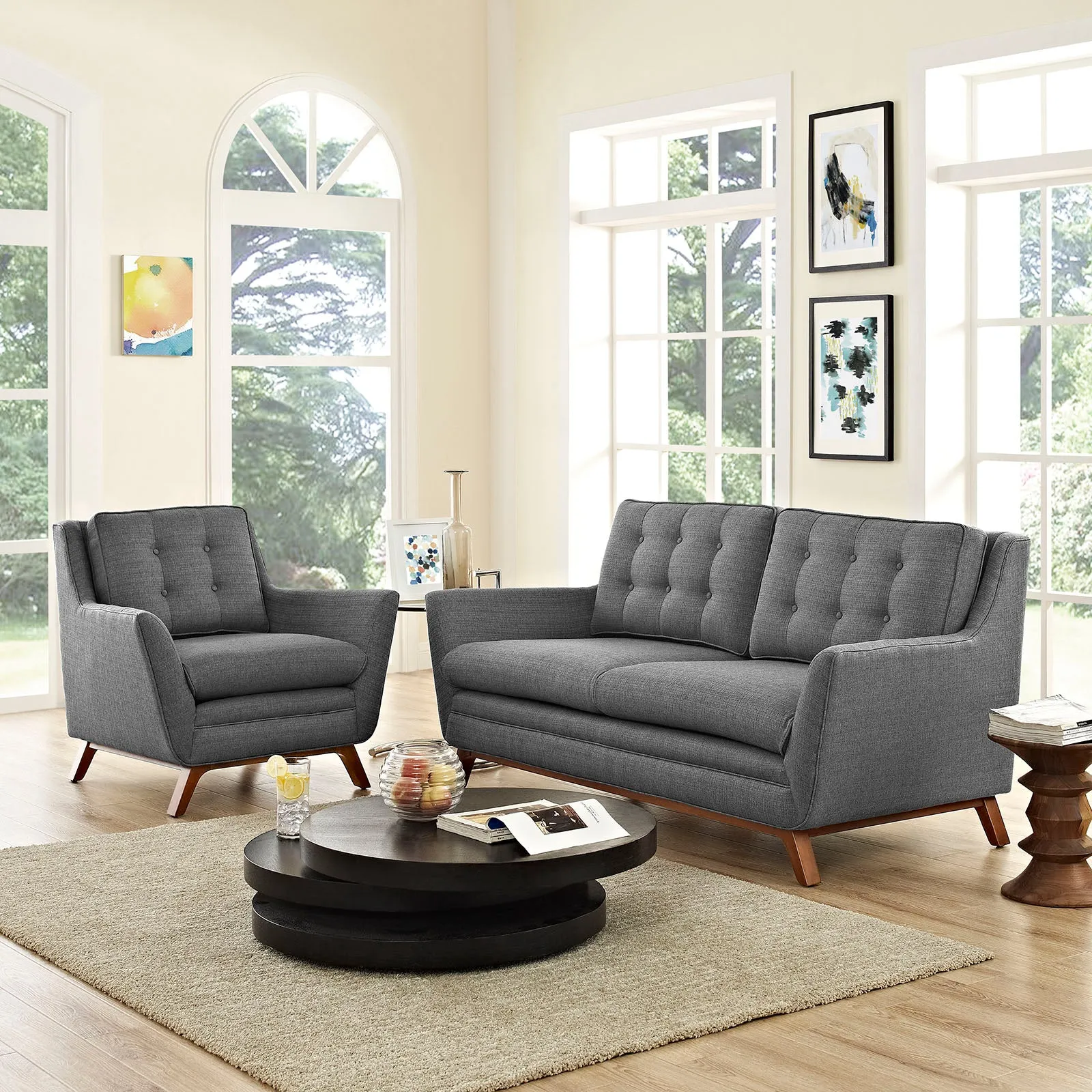 Beguile Living Room Set Upholstered Fabric Set of 2 by Modway