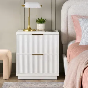 Better Homes & Gardens BHS436249972039 Lillian Fluted 2-Drawer Nightstand with USB, White Finish