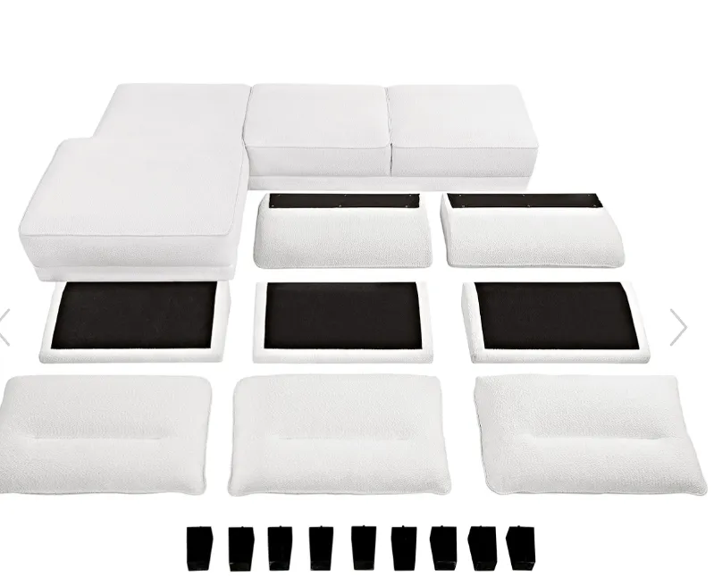 Caspian Upholstered Curved Arms Sectional Sofa White and Black