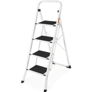 Coolhut SP006-FGT-White-4step Folding Step Stool With Wide Anti-Slip Pedal, 4-Step White