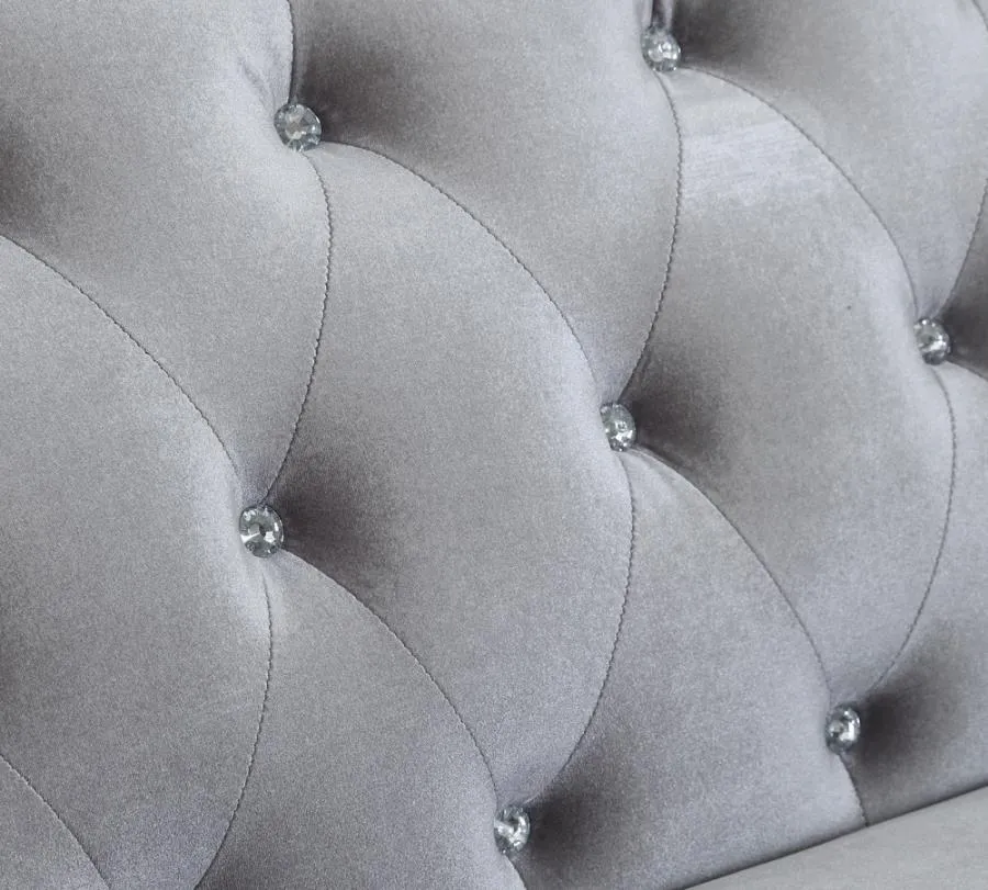Frostine Button Tufted Sofa and loveseat Silver