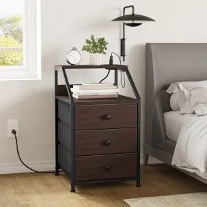 GUNAITO HN001D Nightstand with Charing Station & USB Ports, Set of 2, Brown