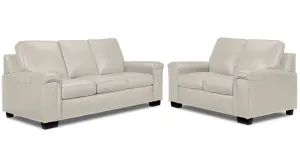 Icon Leather Sofa and Loveseat Set - Cloud Grey