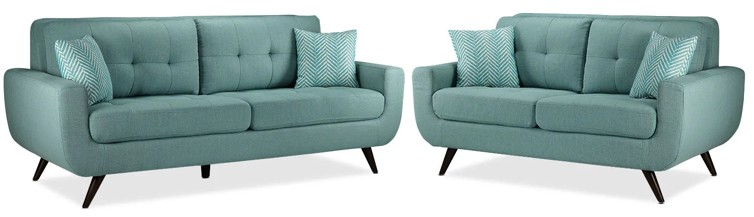 Julian Sofa and Loveseat Set - Teal