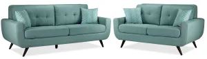 Julian Sofa and Loveseat Set - Teal