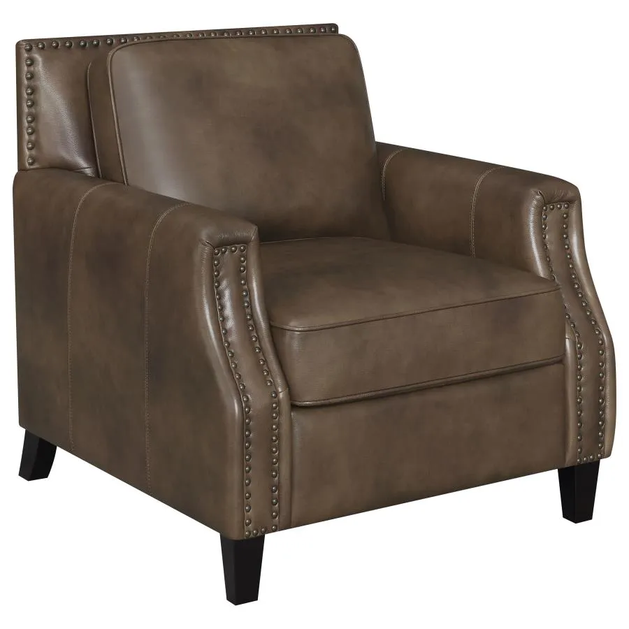 Leaton Recessed Arms Genuine Leather Living Room Set Brown Sugar