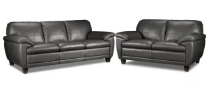 Leonardo Leather Sofa and Loveseat Set - Grey