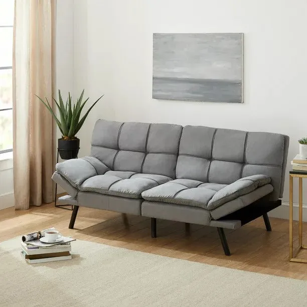 Mainstays BC-267 GREY Memory Foam Futon, Gray Faux Suede, grey