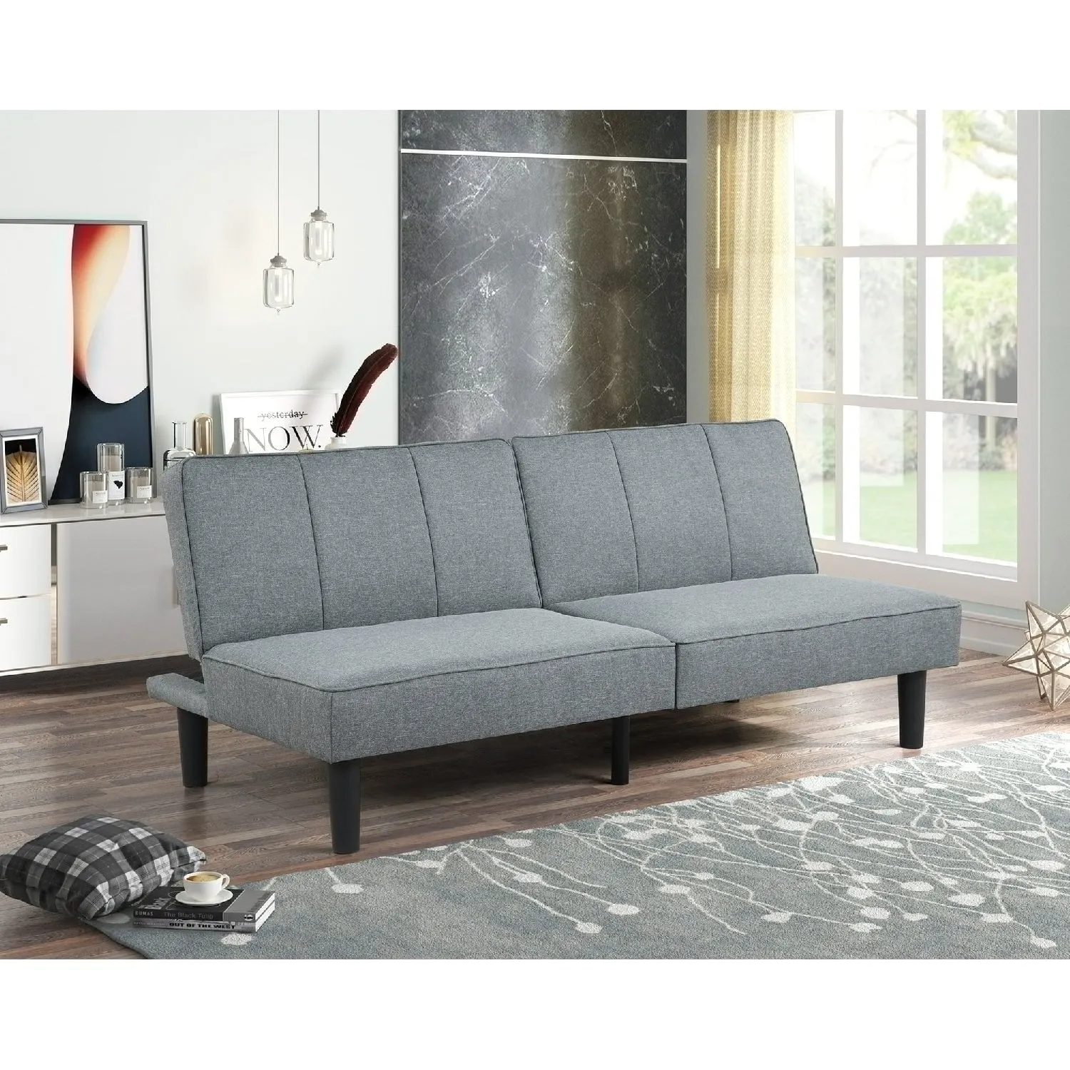 Mainstays MSF236233238001 Studio Split-Back Futon, Gray Linen Fabric, Upholstery