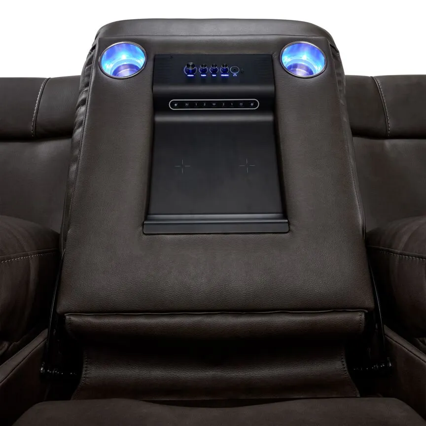 Matrix Triple Power Reclining Sofa with Multimedia System, Heat and Air Massage - Smoke