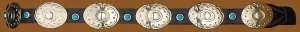 OC-288 Black Leather Hat Band with Silver Conchos with Turquoise Centres
