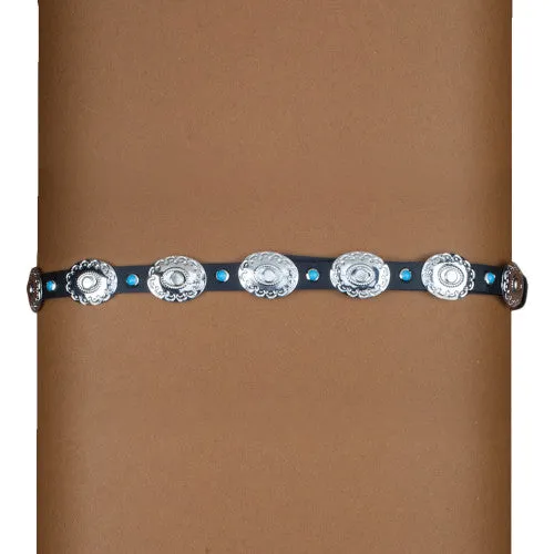 OC-288 Black Leather Hat Band with Silver Conchos with Turquoise Centres