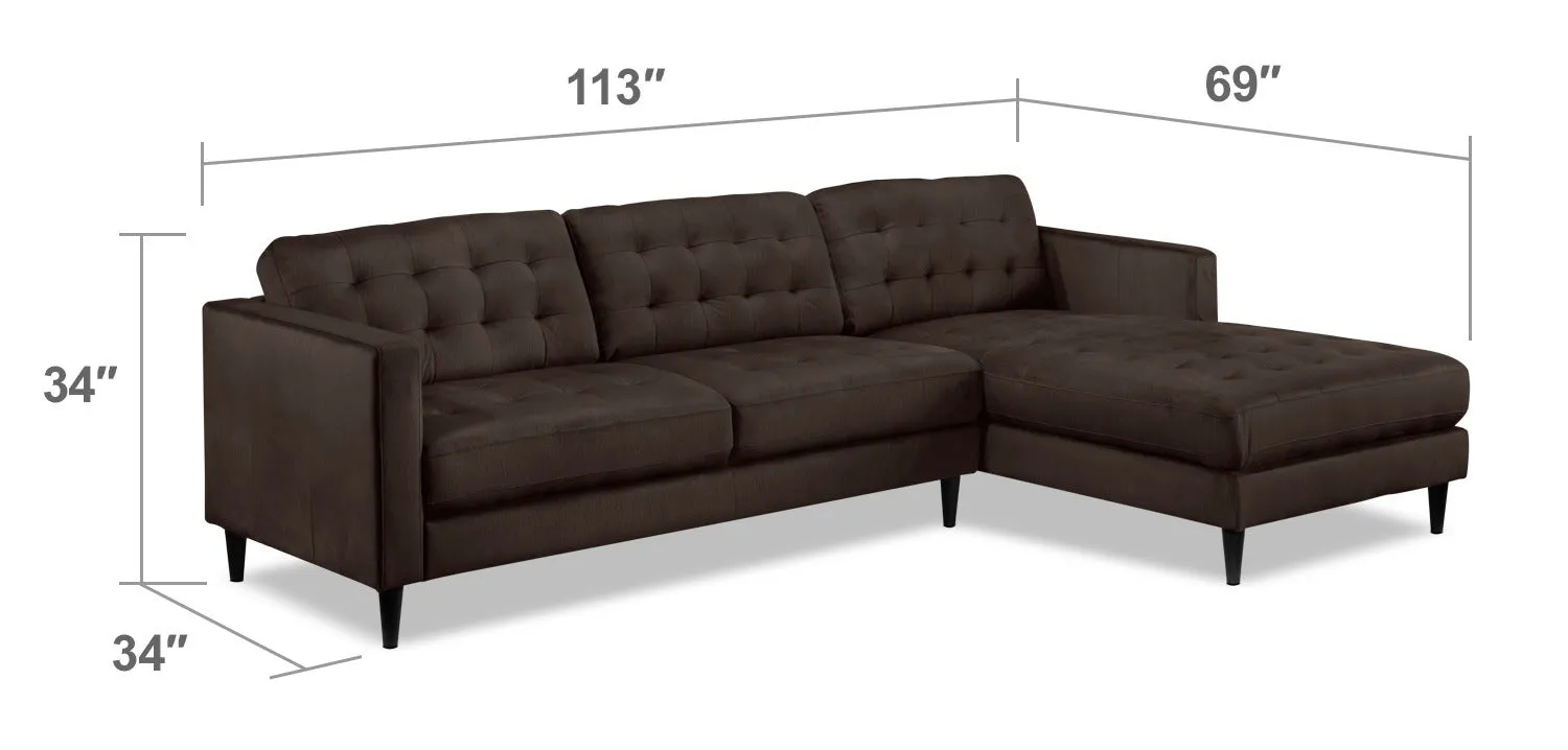 Paragon 2-Piece Sectional with Right-Facing Chaise - Dark Chocolate