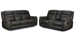 Plaza Leather Reclining Sofa and Loveseat Set - Grey