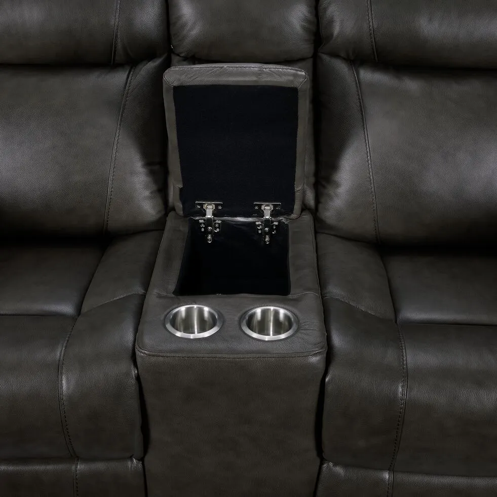Plaza Leather Reclining Sofa and Loveseat Set - Grey