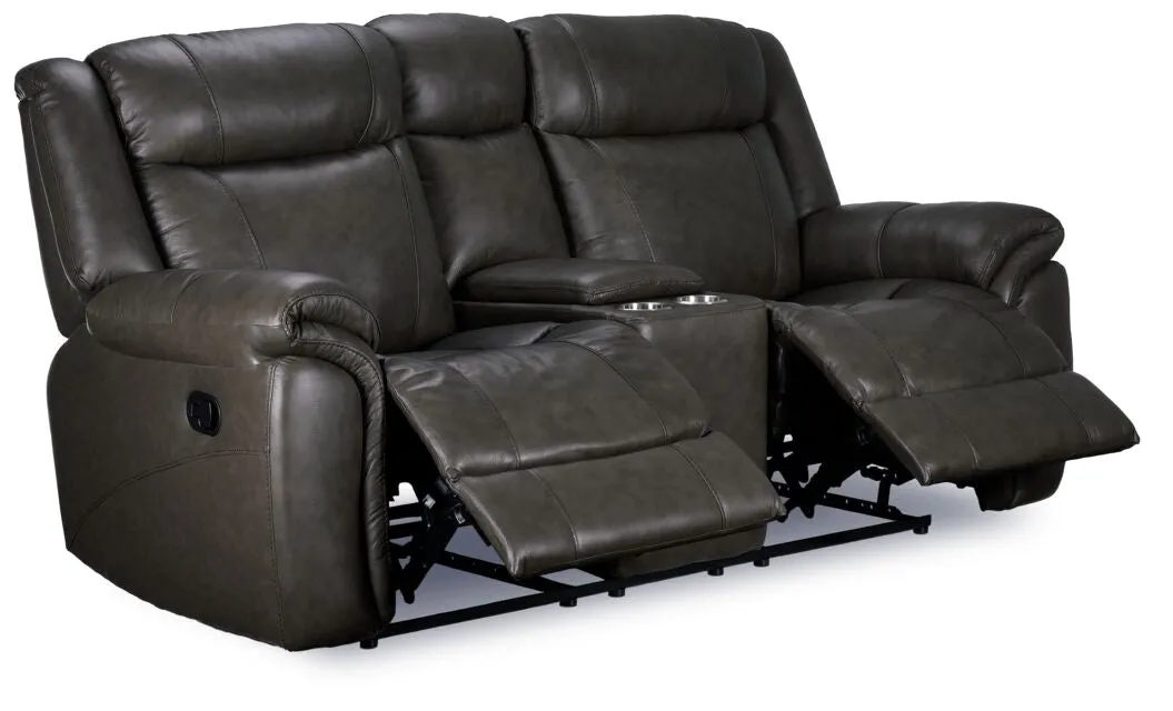 Plaza Leather Reclining Sofa and Loveseat Set - Grey