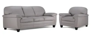 Raphael Leather Sofa and Chair Set - Cloud Grey