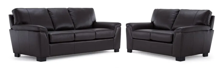 Reynolds Leather Sofa and Loveseat Set - Coffee