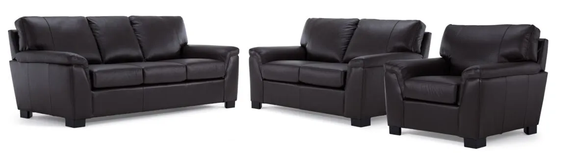 Reynolds Leather Sofa, Loveseat and Chair Set - Coffee