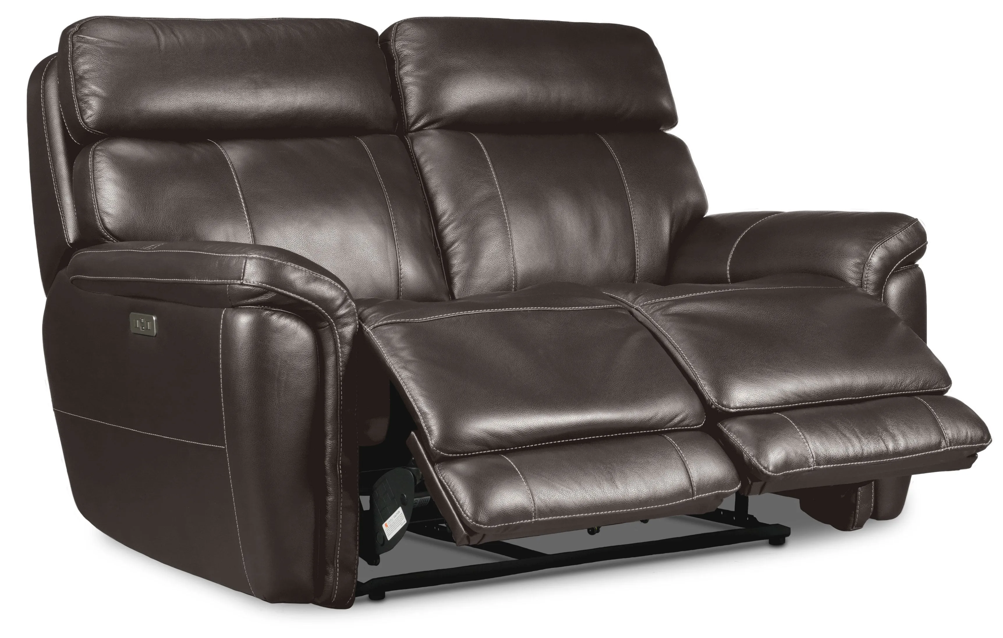 Stallion Leather Dual Power Reclining Sofa and Loveseat Set - Dark Grey