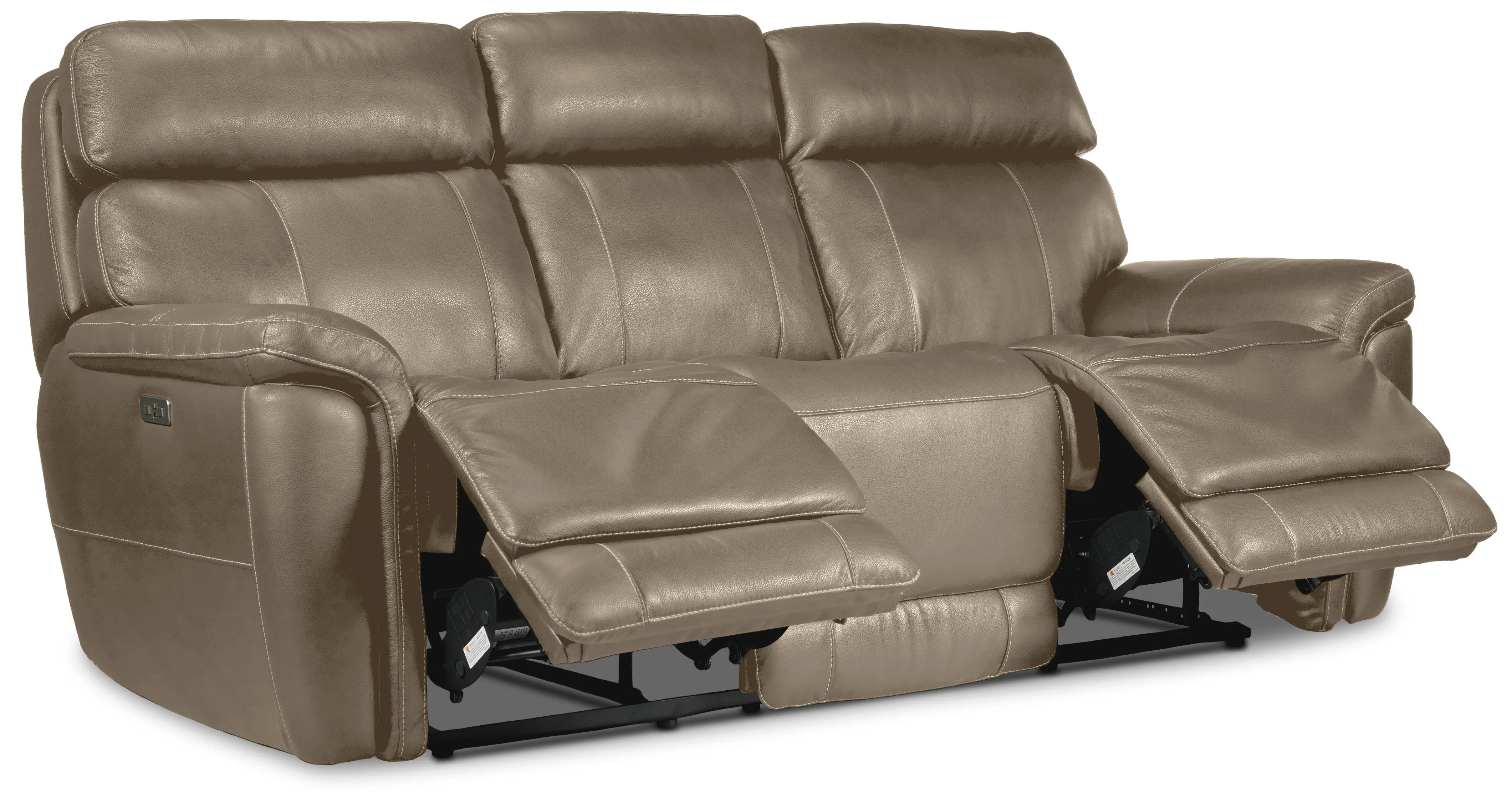 Stallion Leather Dual Power Reclining Sofa, Loveseat and Chair Set - Pebble