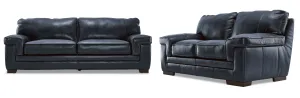 Stampede Leather Sofa and Loveseat Set - Cobalt