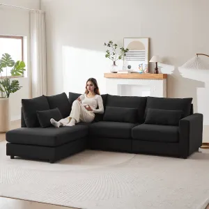 Streamdale 100" Convertible L-Shaped Linen Sofa with Ottoman & Cushions - Black