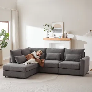 Streamdale 100" Convertible L-Shaped Linen Sofa with Ottoman & Cushions - Gray