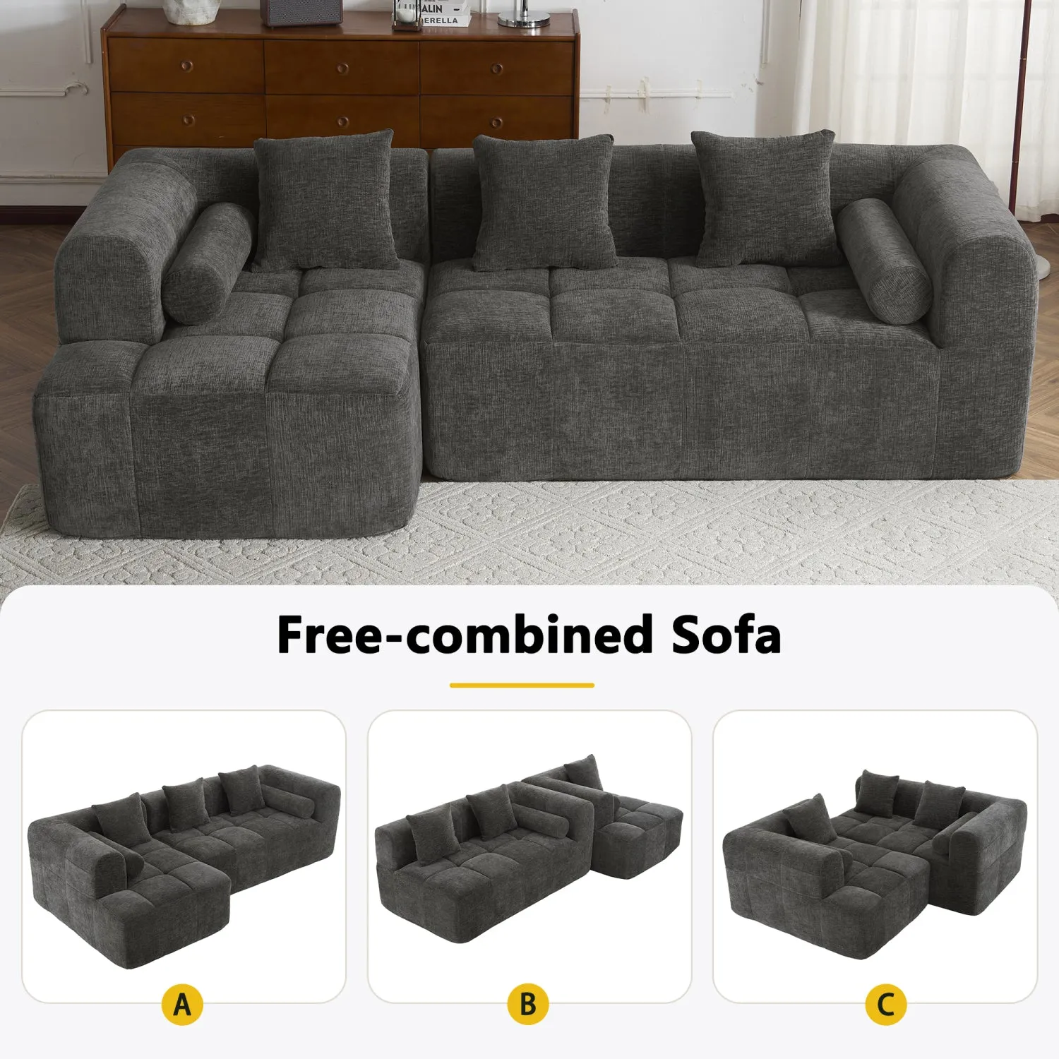 Streamdale 101" Sectional Sofa, Modular Couch, Deep Seating