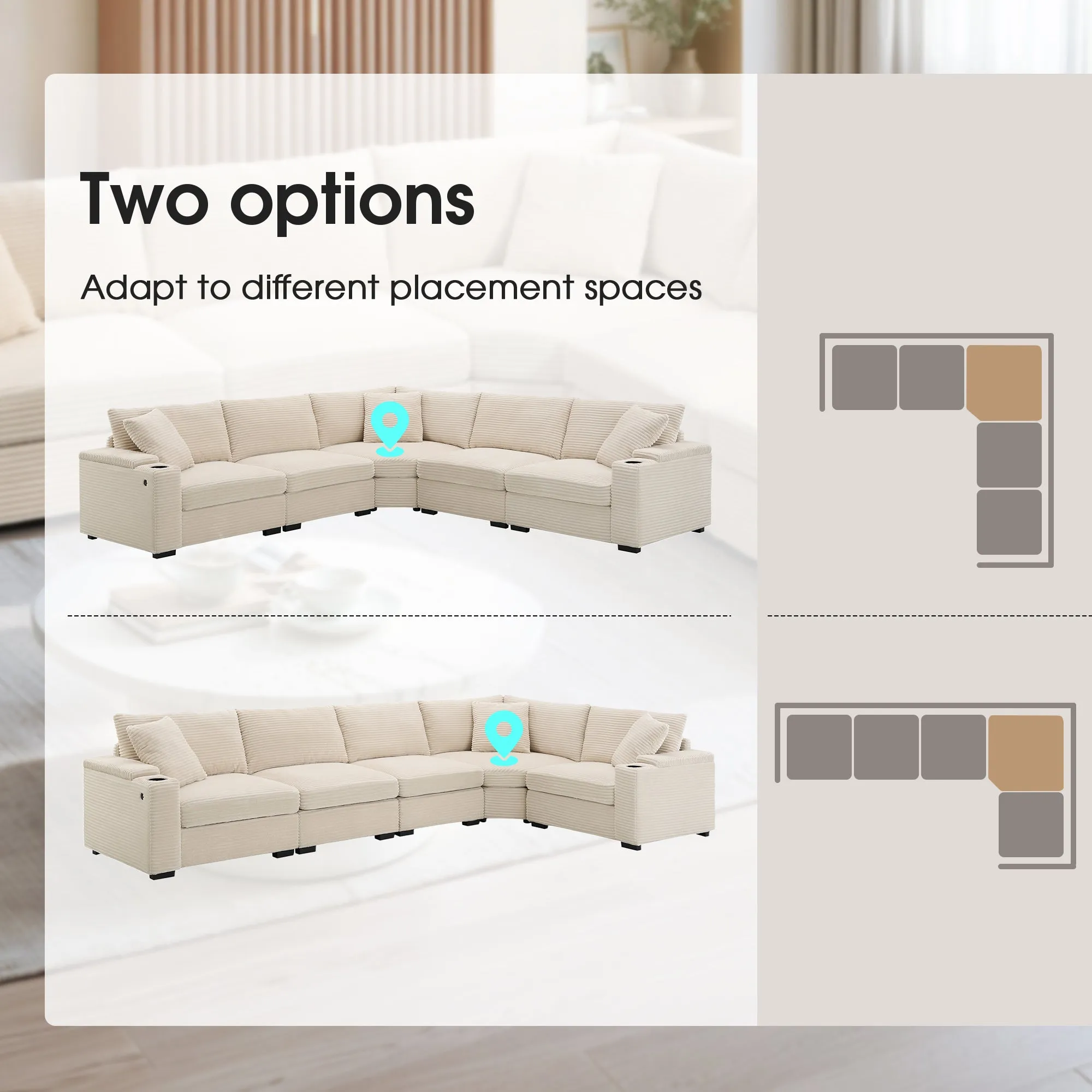 Streamdale 106" L-Shaped Corduroy Sectional Sofa with Storage and Conveniences