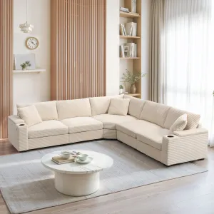 Streamdale 106" L-Shaped Corduroy Sectional Sofa with Storage and Conveniences