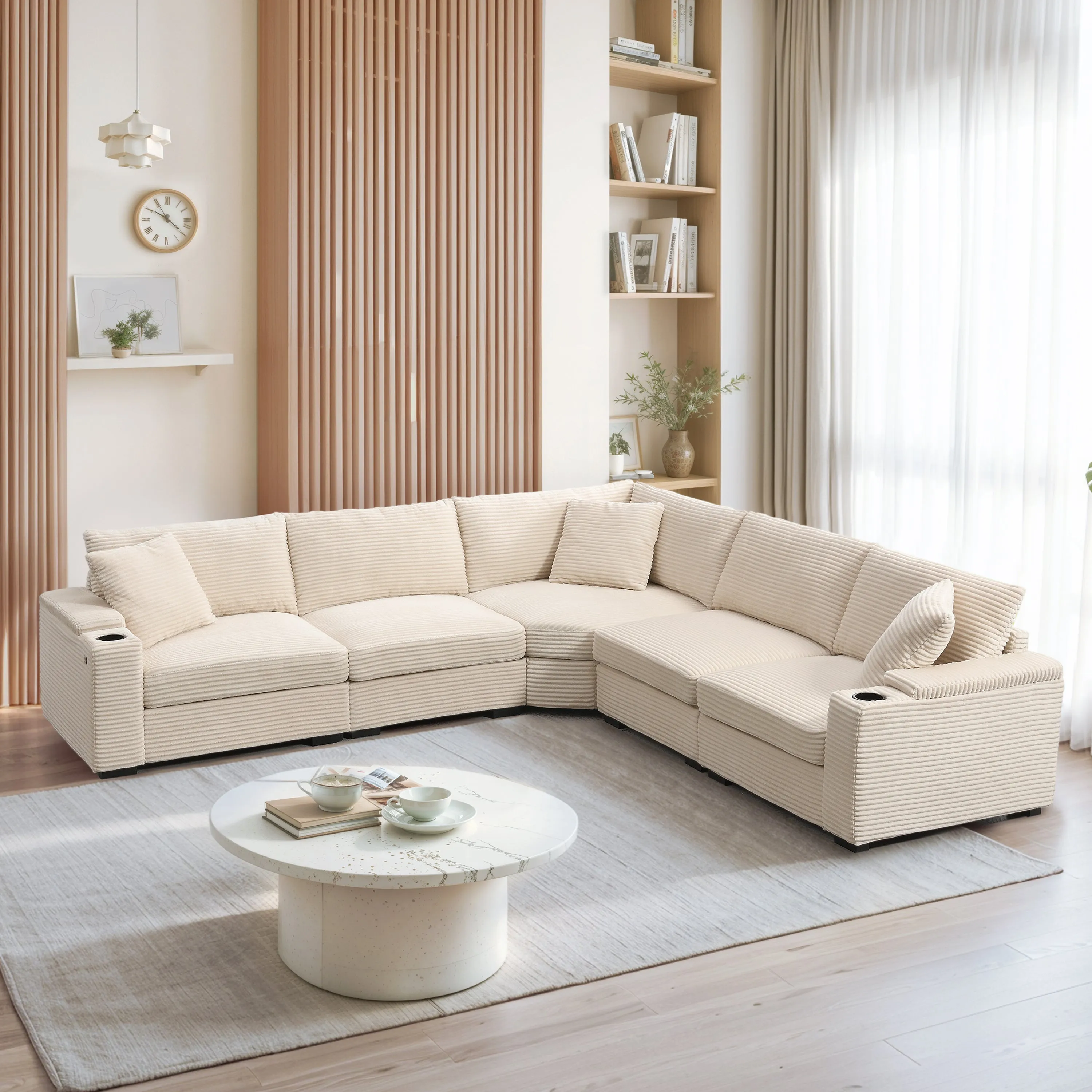 Streamdale 106" L-Shaped Corduroy Sectional Sofa with Storage and Conveniences