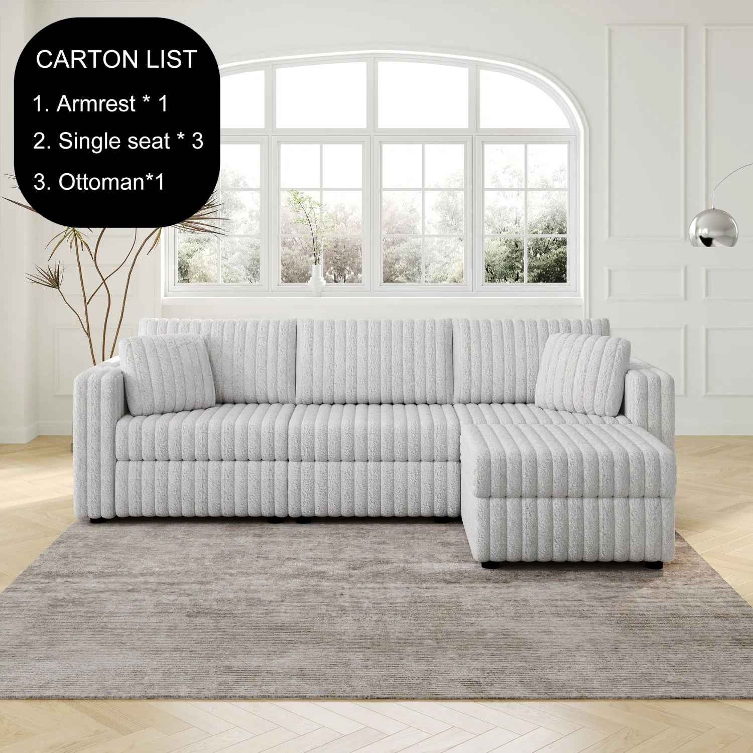Streamdale 106" Light Gray Sofa with Ottoman Lift - Modern Modular Design