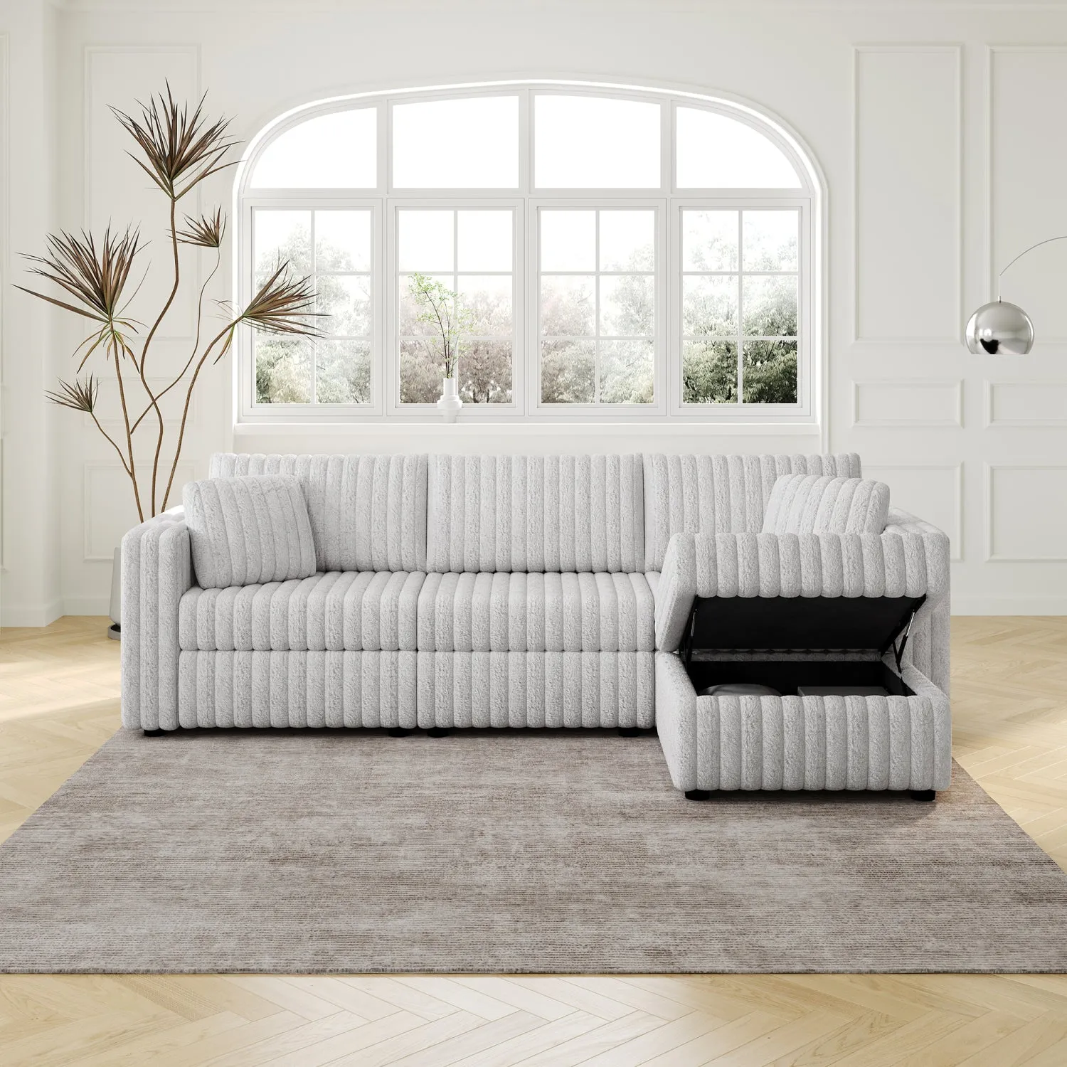 Streamdale 106" Light Gray Sofa with Ottoman Lift - Modern Modular Design