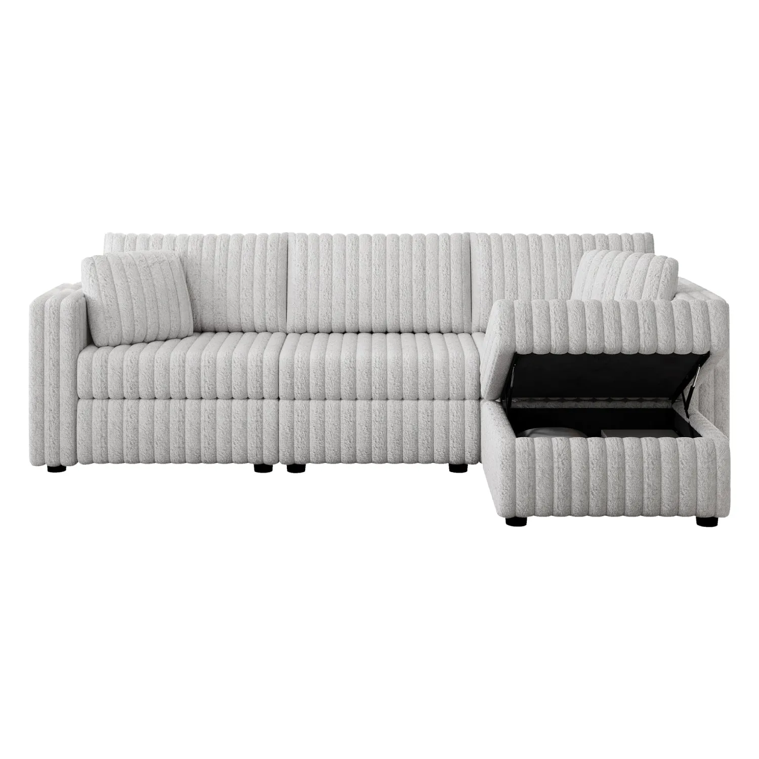 Streamdale 106" Light Gray Sofa with Ottoman Lift - Modern Modular Design