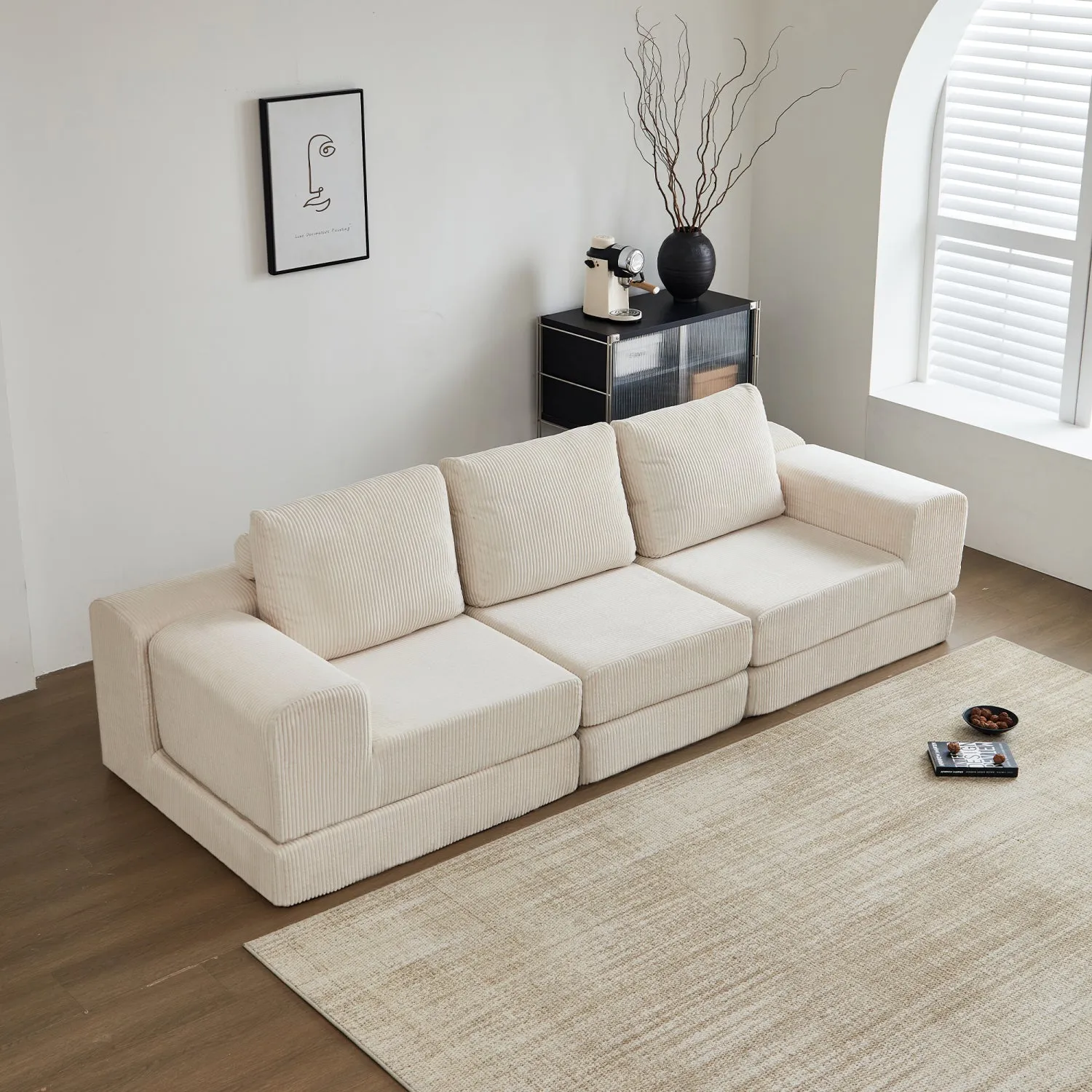 Streamdale 108" Modular Sectional 3-Seater Cloud Sofa,Corduroy Convertible Sofa Bed