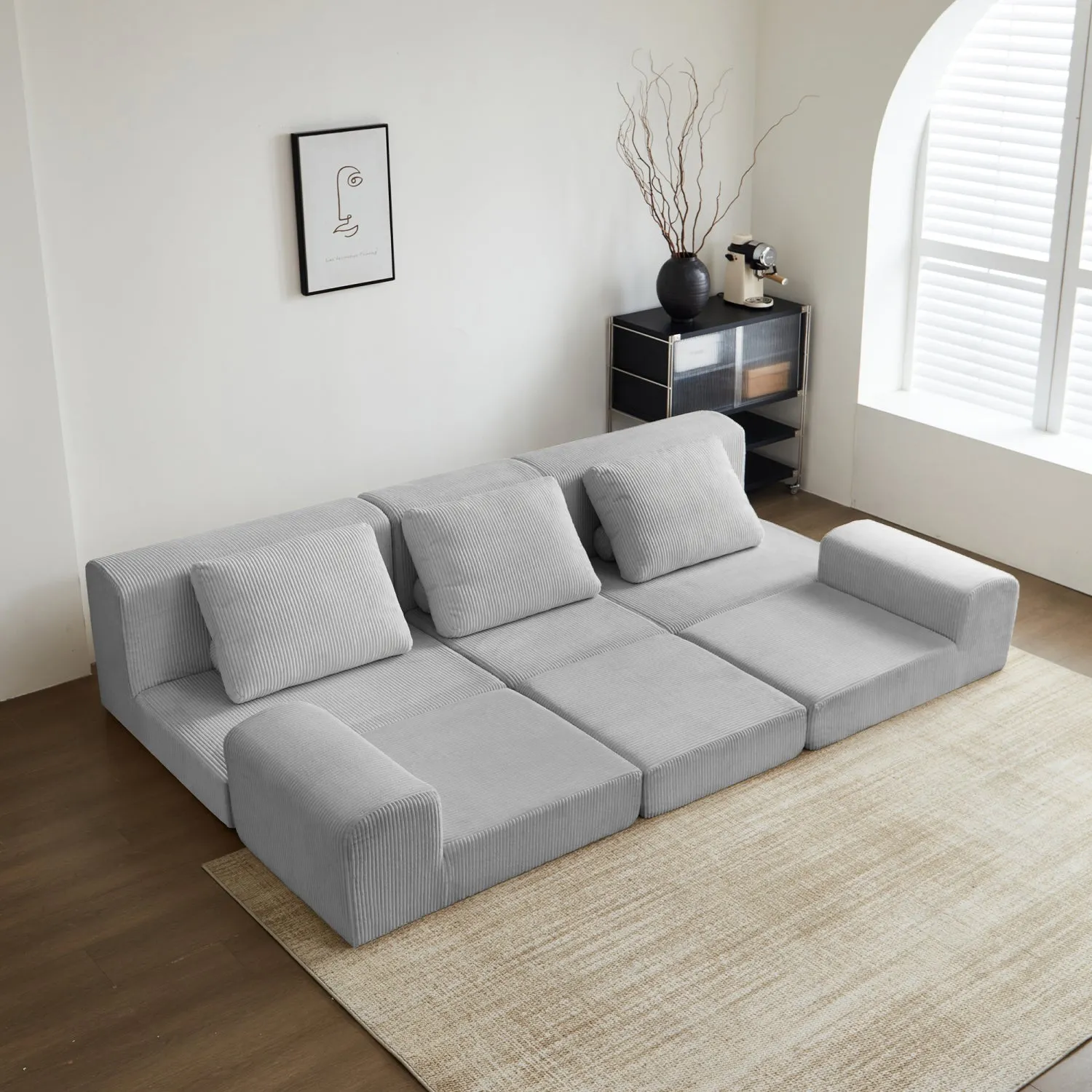 Streamdale 108" Modular Sectional 3-Seater Cloud Sofa,Corduroy Convertible Sofa Bed