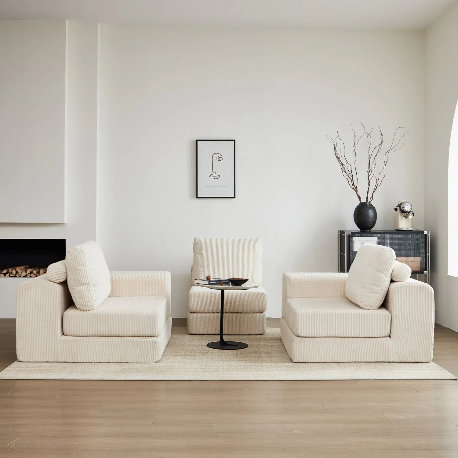 Streamdale 108" Modular Sectional 3-Seater Cloud Sofa,Corduroy Convertible Sofa Bed