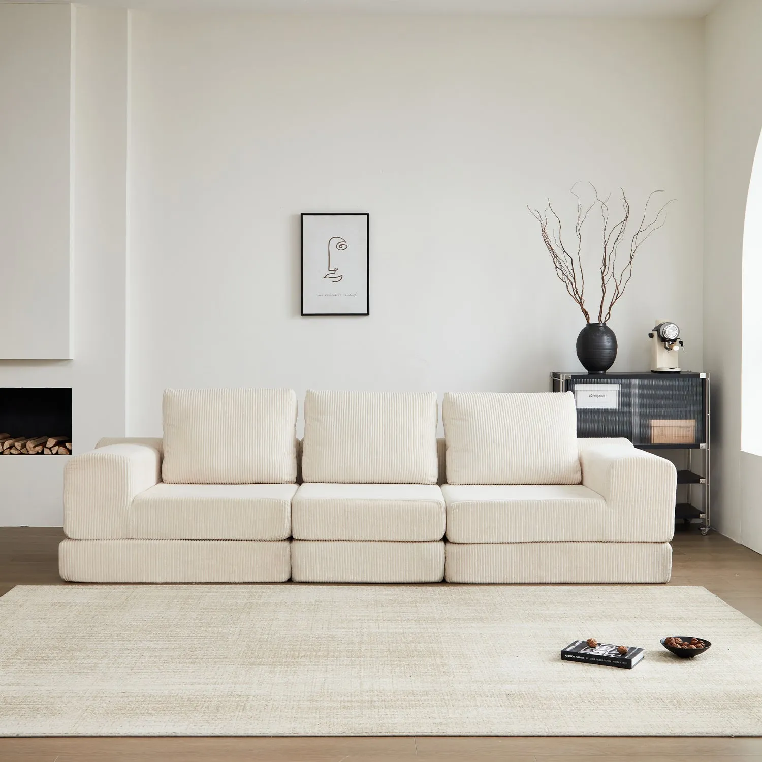 Streamdale 108" Modular Sectional 3-Seater Cloud Sofa,Corduroy Convertible Sofa Bed