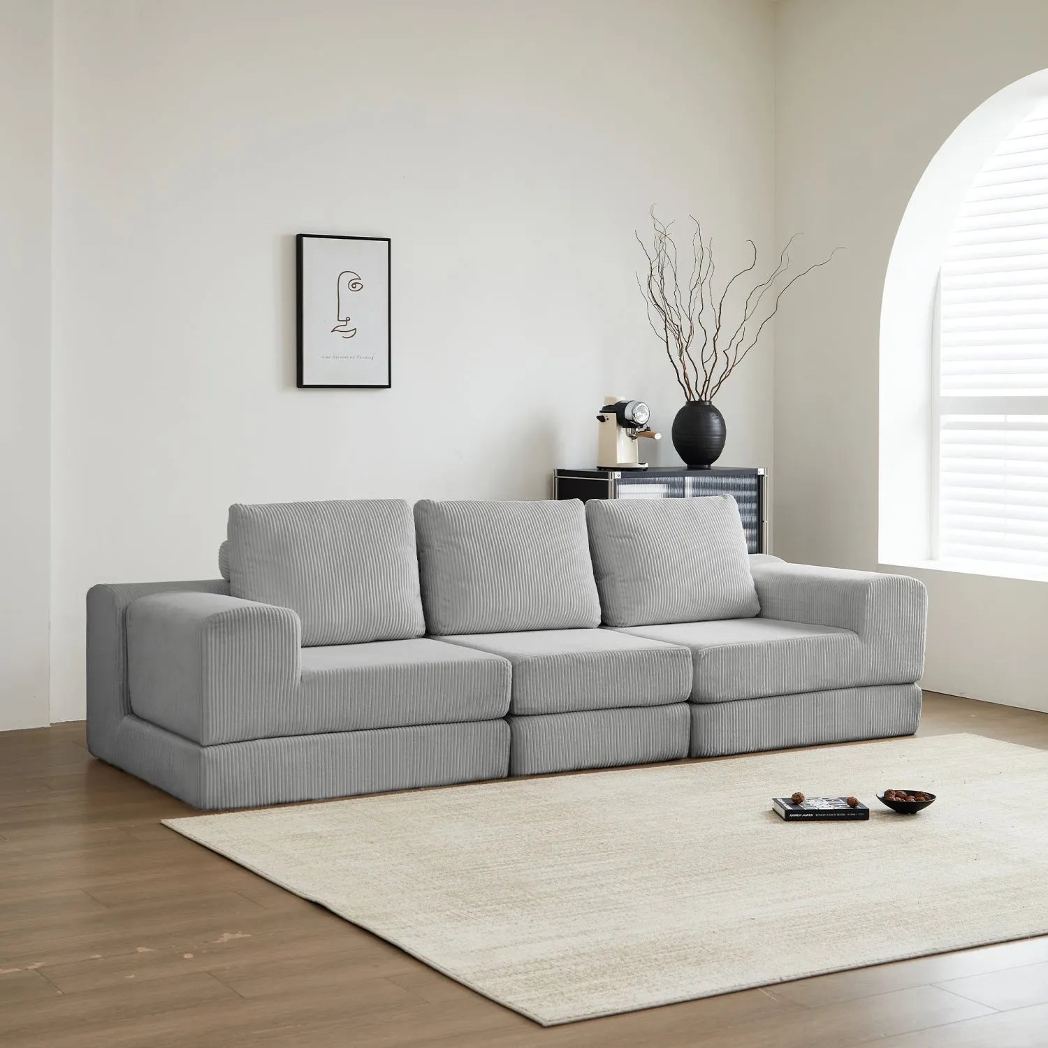 Streamdale 108" Modular Sectional 3-Seater Cloud Sofa,Corduroy Convertible Sofa Bed