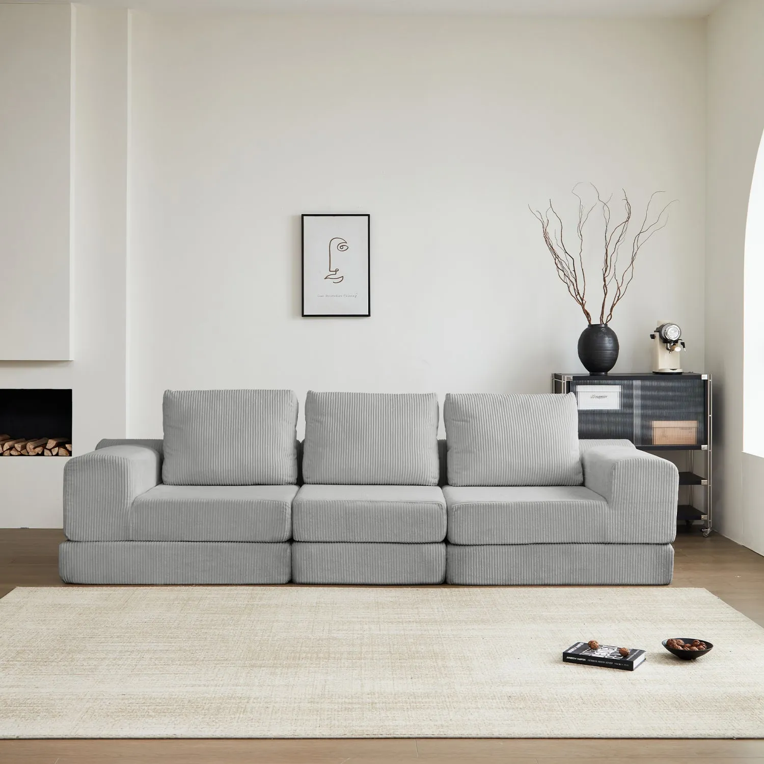 Streamdale 108" Modular Sectional 3-Seater Cloud Sofa,Corduroy Convertible Sofa Bed