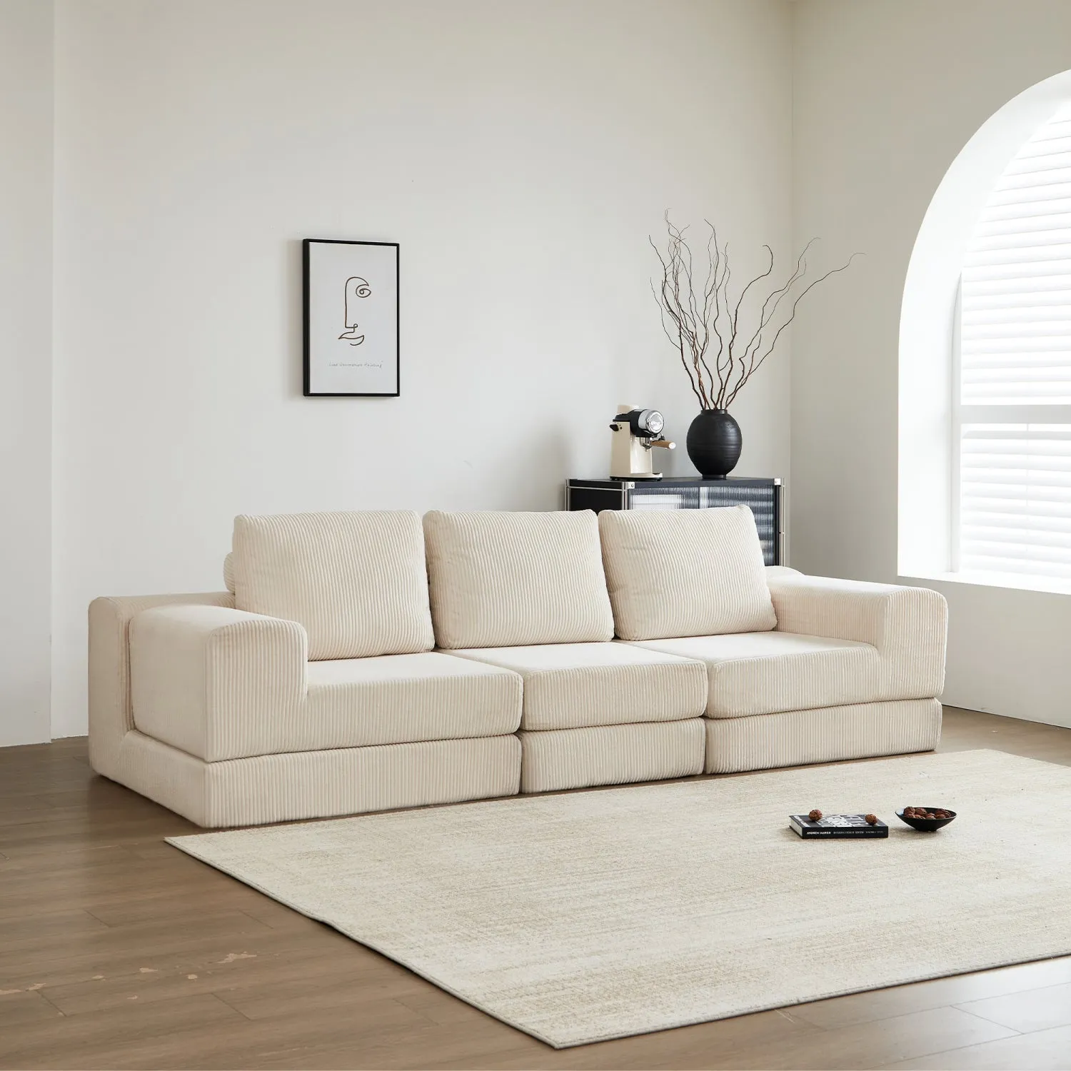 Streamdale 108" Modular Sectional 3-Seater Cloud Sofa,Corduroy Convertible Sofa Bed