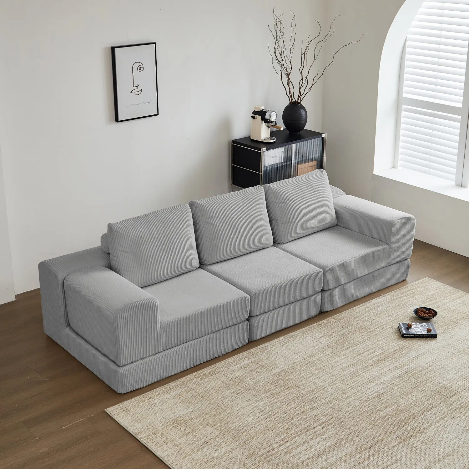 Streamdale 108" Modular Sectional 3-Seater Cloud Sofa,Corduroy Convertible Sofa Bed