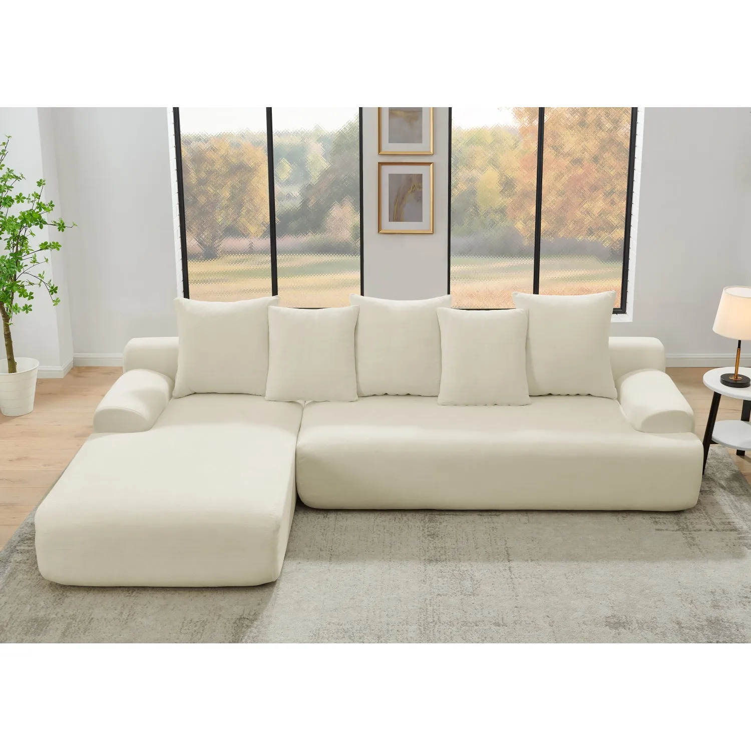Streamdale 110" Modern L-Shape Sectional Sofa, Beige Velvet
