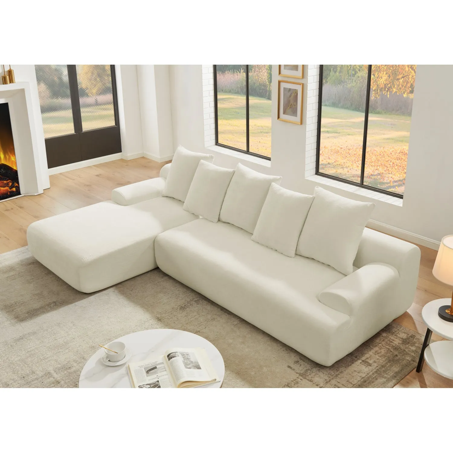 Streamdale 110" Modern L-Shape Sectional Sofa, Beige Velvet
