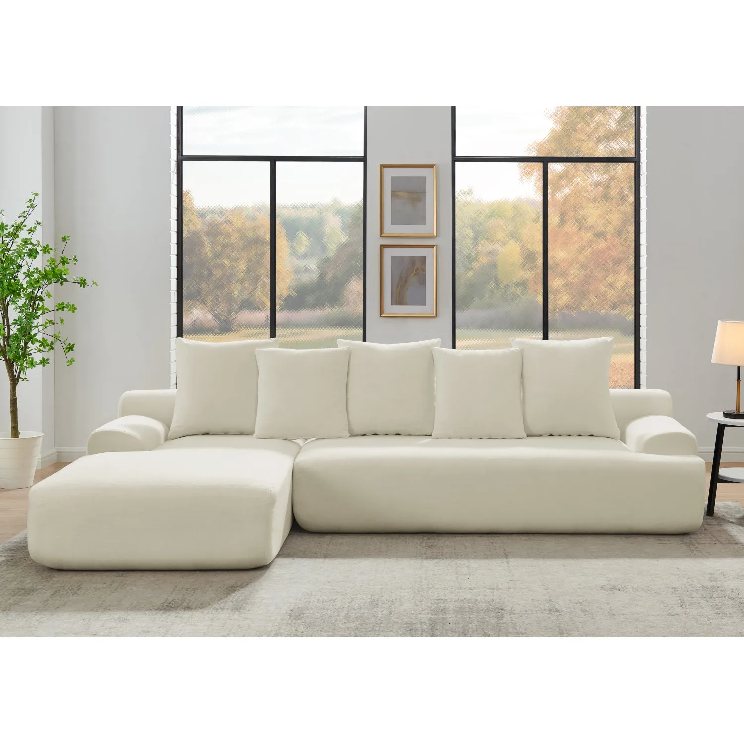 Streamdale 110" Modern L-Shape Sectional Sofa, Beige Velvet