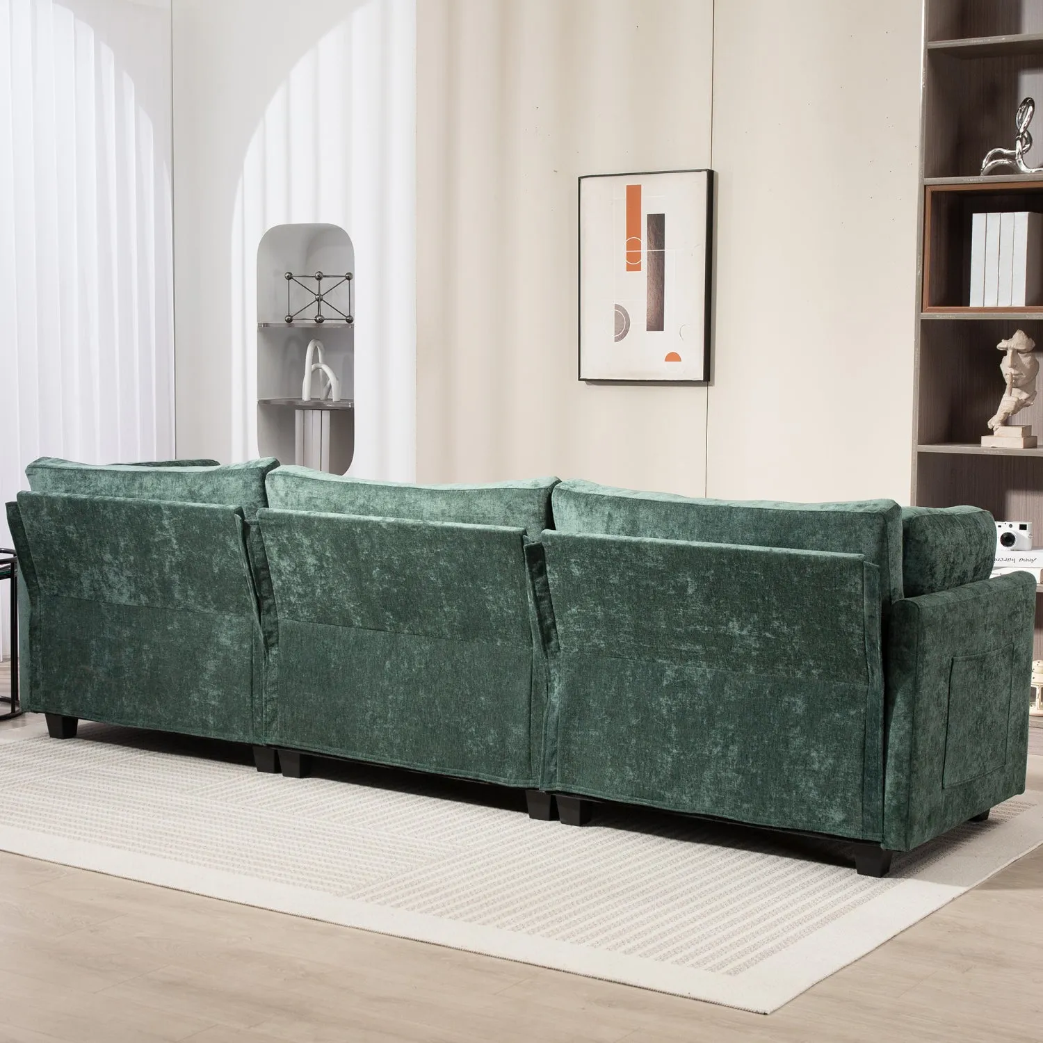 Streamdale 111.42x32.28" 3-Seater Chenille Sofa - Comfy, Cloud-Soft, with Side Pocket
